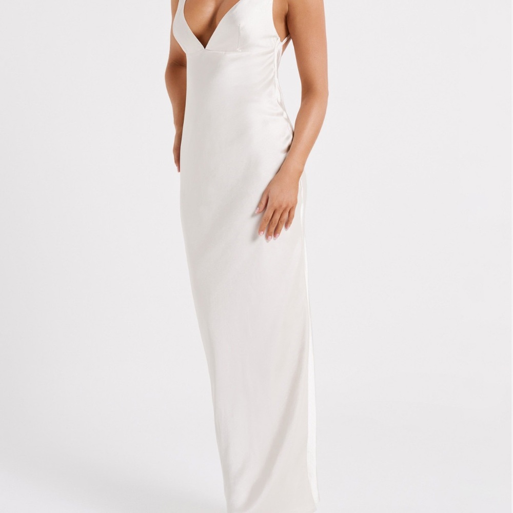 Elegant White Satin Dress Meshki